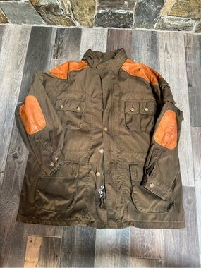 Orvis Brown Field Jacket with Orange Elbow & Shoulder Panels